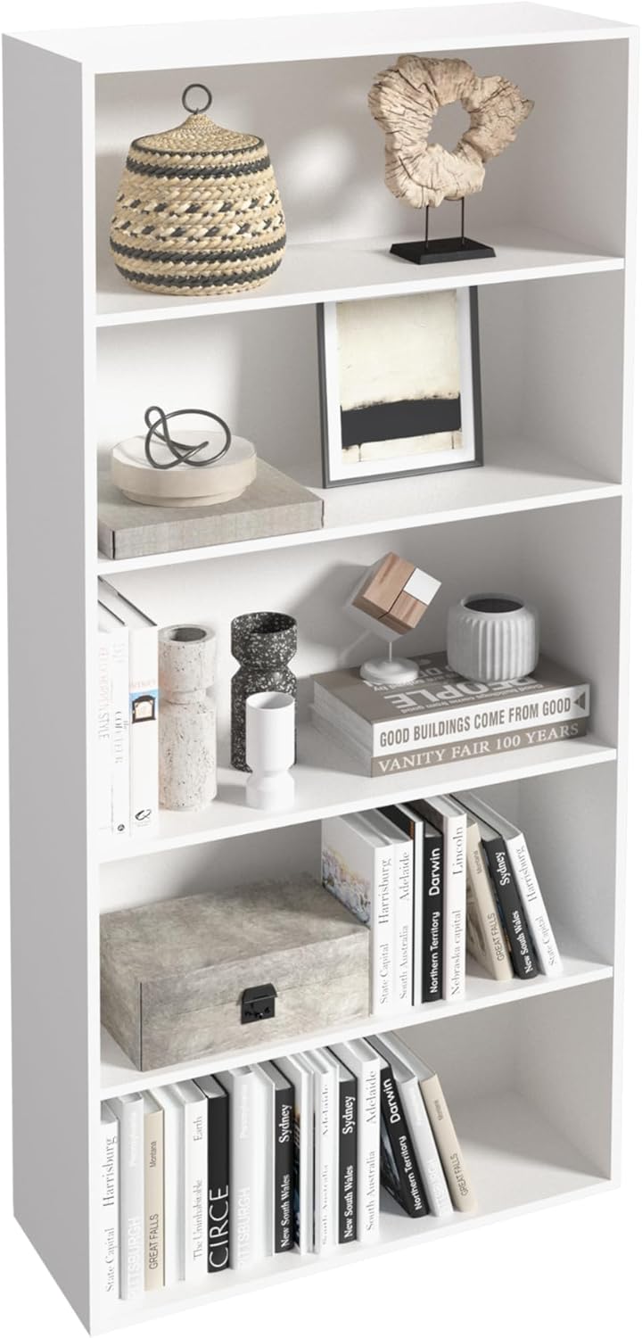 5 Tier Book Shelf,Wooden 5 Cube Storage Organizer, 54 Inch Versatile Cubes Shelf and Cubby Unit for Any Space (White, 5 Cube-W(23.6inch)