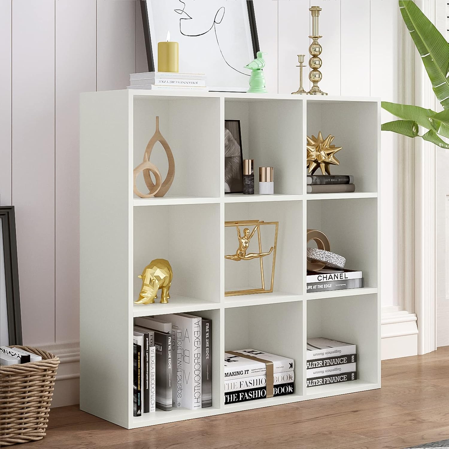 6-Cube Storage Shelf Bookcase - Wooden 3-Tier Floor Standing Open Bookshelf for Home and Office, Display Cabinet, Warm White