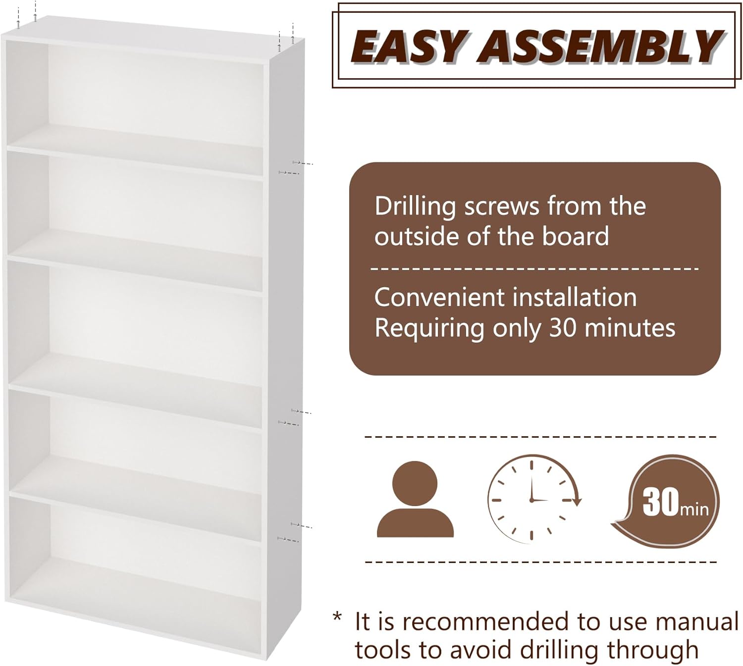 5 Tier Book Shelf,Wooden 5 Cube Storage Organizer, 54 Inch Versatile Cubes Shelf and Cubby Unit for Any Space (White, 5 Cube-W(23.6inch)