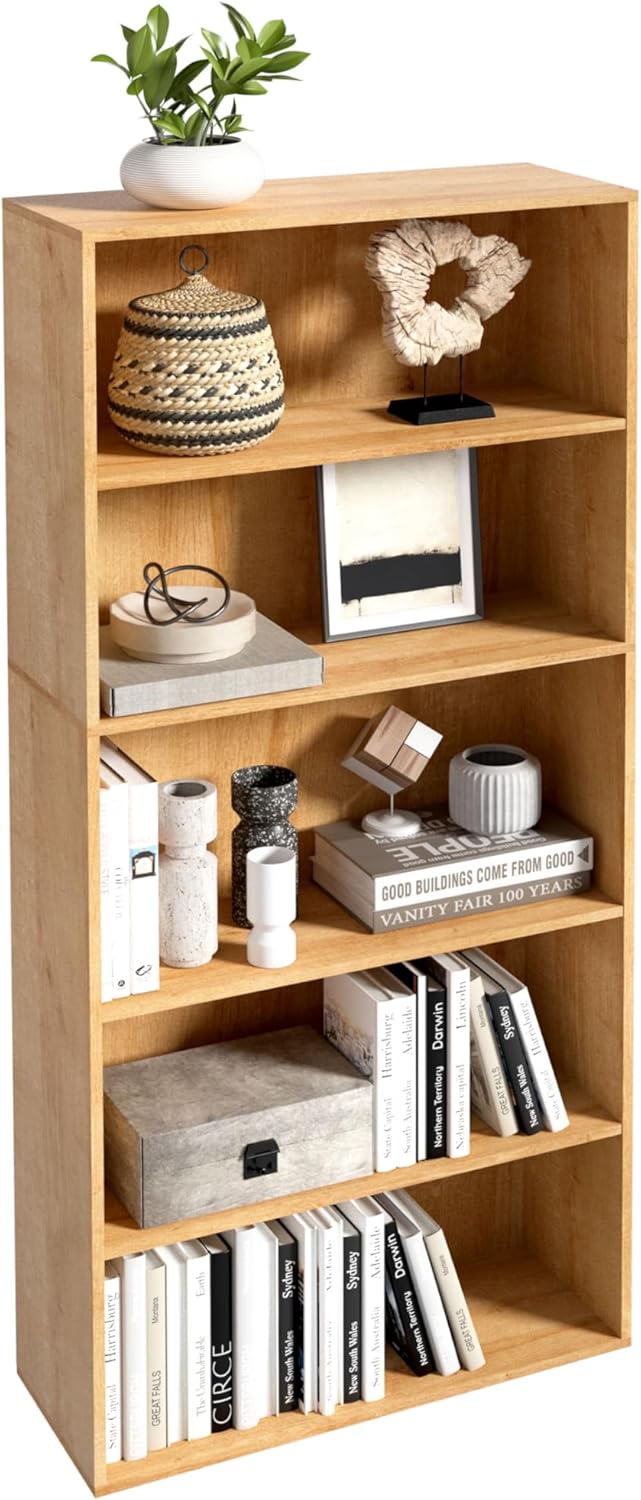 5 Tier Book Shelf,Wooden 5 Cube Storage Organizer, 54 Inch Versatile Cubes Shelf and Cubby Unit for Any Space (White, 5 Cube-W(23.6inch)