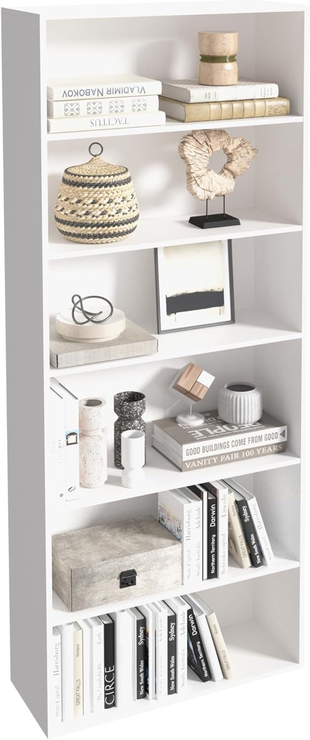 5 Tier Book Shelf,Wooden 5 Cube Storage Organizer, 54 Inch Versatile Cubes Shelf and Cubby Unit for Any Space (White, 5 Cube-W(23.6inch)