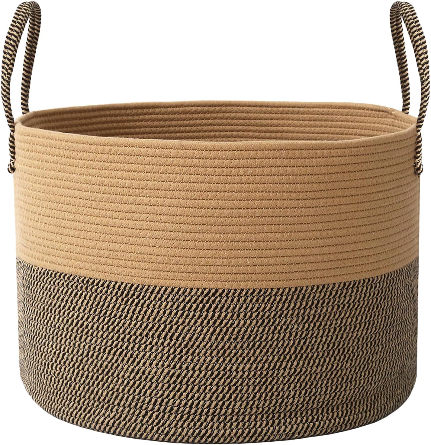 65L Extra Large Blanket Basket for Living Room - Woven Cotton Rope Laundry Hamper with Reinforced Handles - Storage Bin for Pillows, Comforters & Toys - Machine Washable,Oatmeal